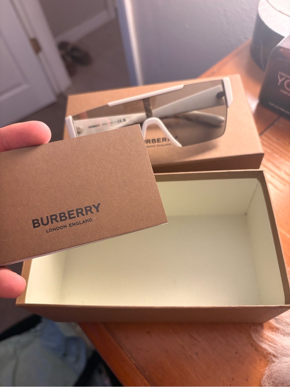Burberry White-Trim Shield Sunglasses - Burberry Smoke Gradient Lens - Picture 6 of 6